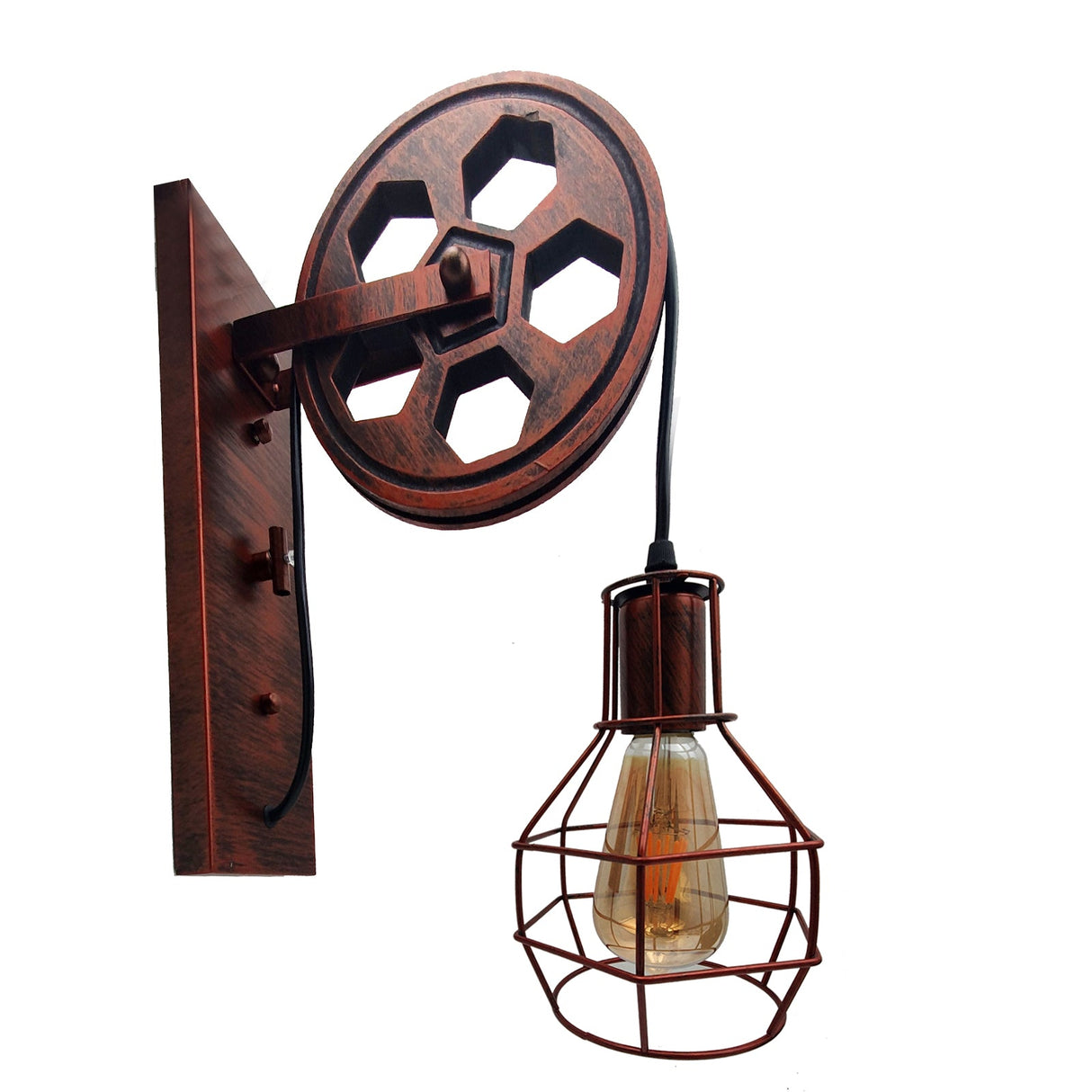 Retro Vintage Light Shade Wheel Ceiling Lifting Pulley Industrial Wall Lamp Fixture UK~2690-1