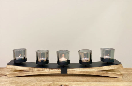 Metal Tealight Holder On Wooden Base 54cm