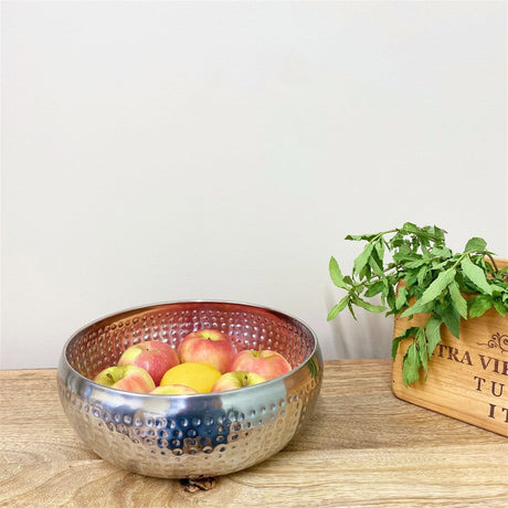 Silver Metal Bowl with Hammered Detail Small