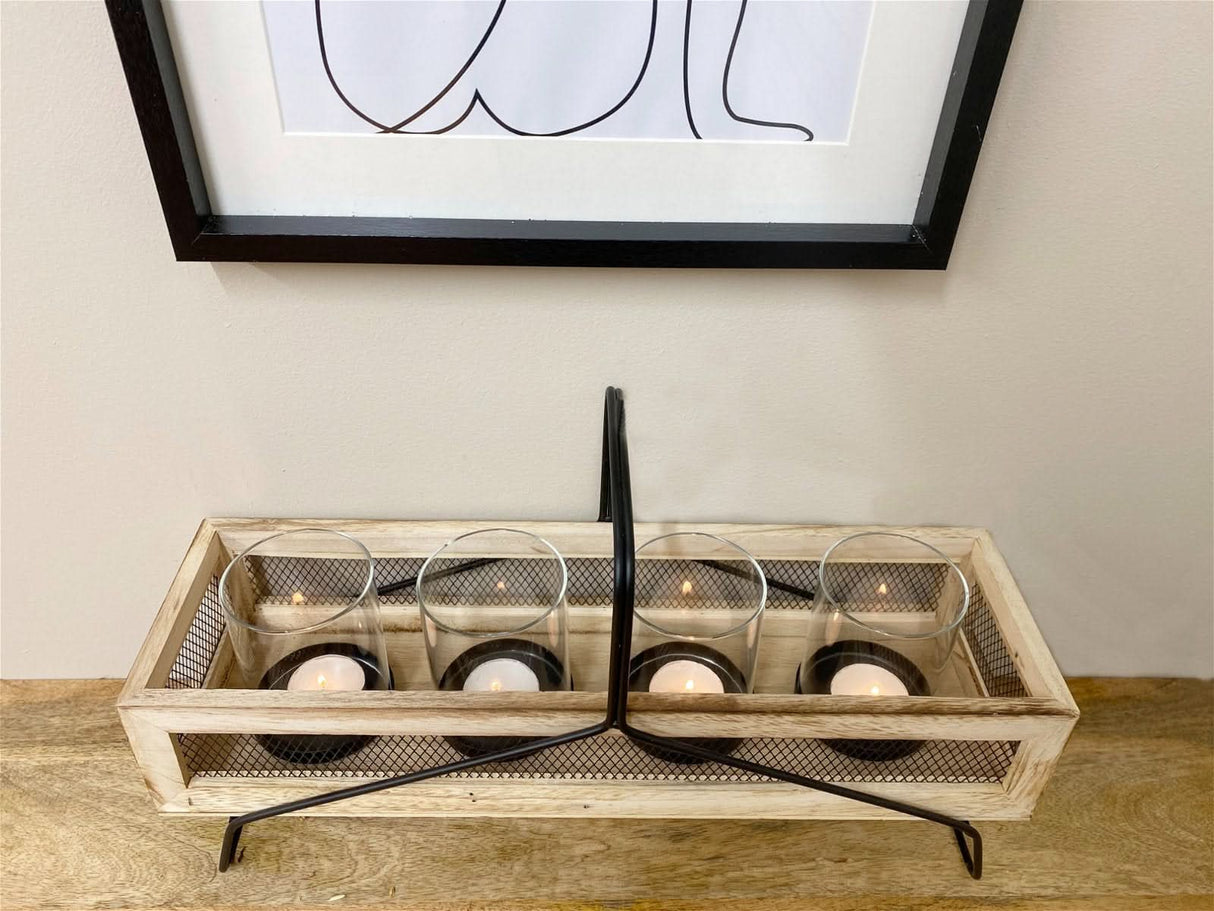 Four Piece Candle Holder in Wooden Display Tray