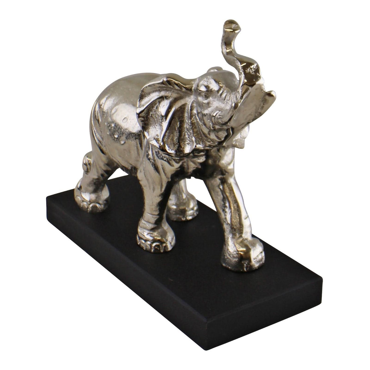 Large Ornamental Silver Metal Elephant On Plinth