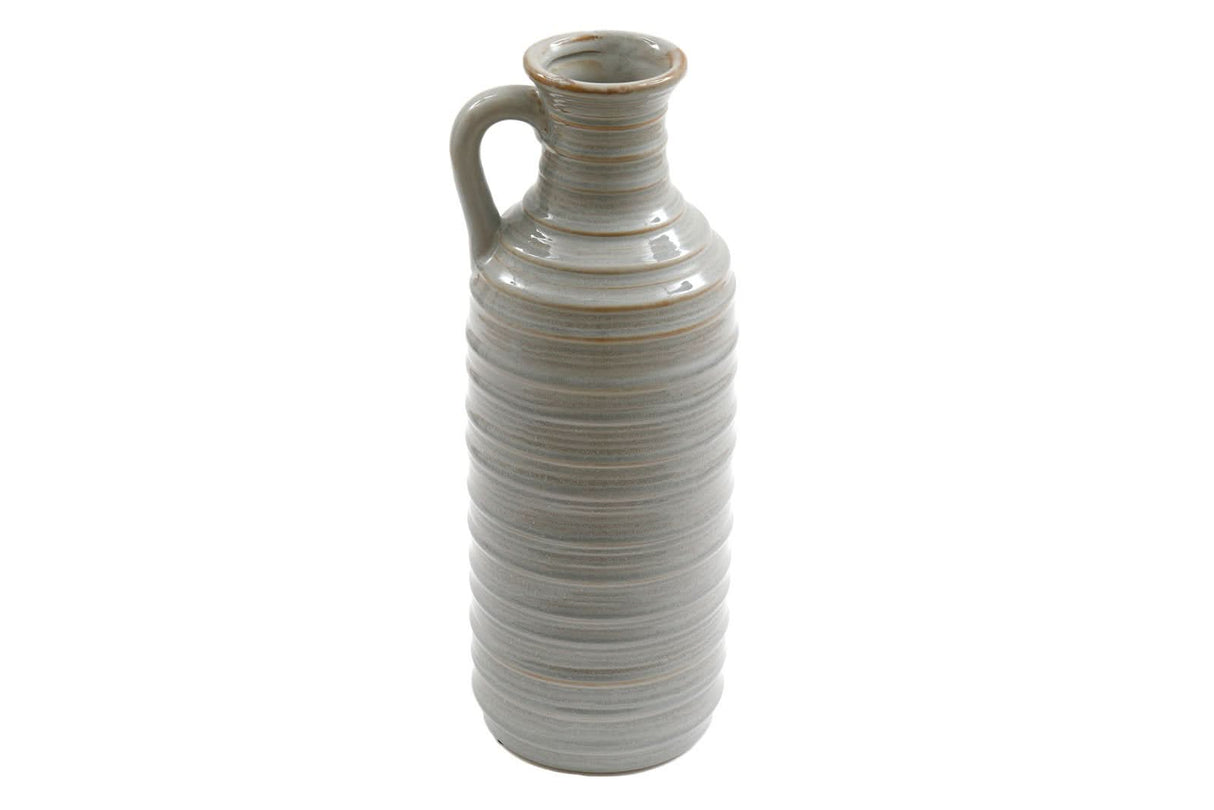 Ceramic Grey Ribbed Vase With Handle 34cm