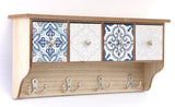 Wooden Blue Wall Shelf With 4 Drawers & Hooks 46cm