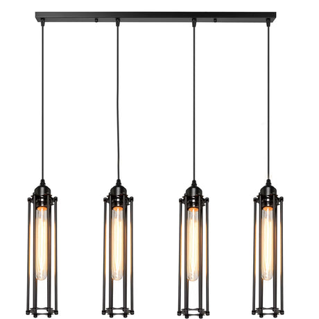 Black 4 Way Ceiling Pendant Light Long Wire Cage Lampshades~1495-1