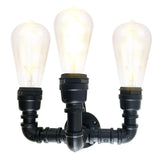 Black Water Pipe Wall Sconce Metal 3 Head Vintage Industrial Wall Light~2891-1