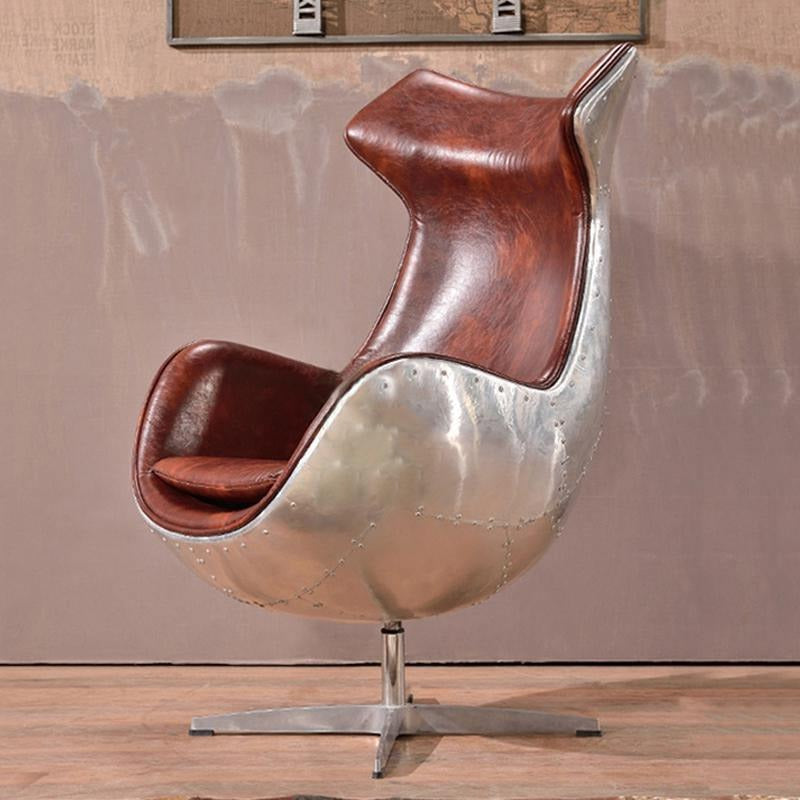 A3 Aviator Egg chair, Brown Leather, Aluminium | Weilai Concept