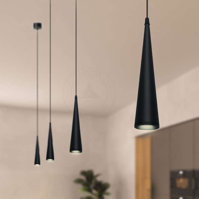 Long Cone Pendant Light Black Tube Conical Ceiling Hanging Light ~4594-0