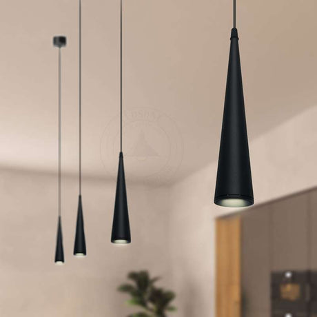 Long Cone Pendant Light Black Tube Conical Ceiling Hanging Light ~4594-0