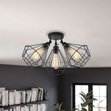 3-way Black Wire Cage Semi-Flush Mount Adjustable Ceiling Light~4988-2