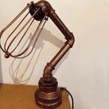 Industrial Iron Water Pipe Table Lamp with Bulb Guard wire Cage ~1306-1