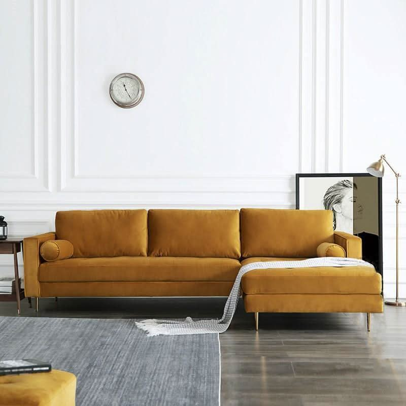 Deandra Three Seater Corner Sofa, Yellow Velvet | Weilai Concept