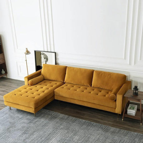 Deandra Three Seater Corner Sofa, Yellow Velvet | Weilai Concept