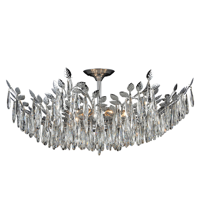 Crystal Tree Branch Leaves Chandelier Silver Semi Flush Mount Ceiling Light~5008-3