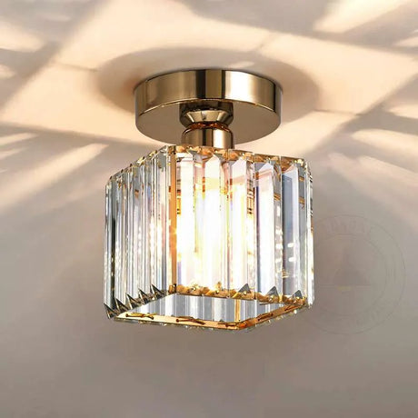 E27 Crystal Semi Flush Glass Square Fitting Ceiling Light Fixture~4506-1