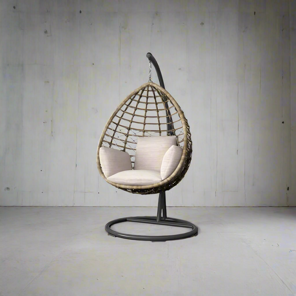 Kye Rattan Garden Hanging Egg Chair with Stand, Indoor/ Outdoor Furniture