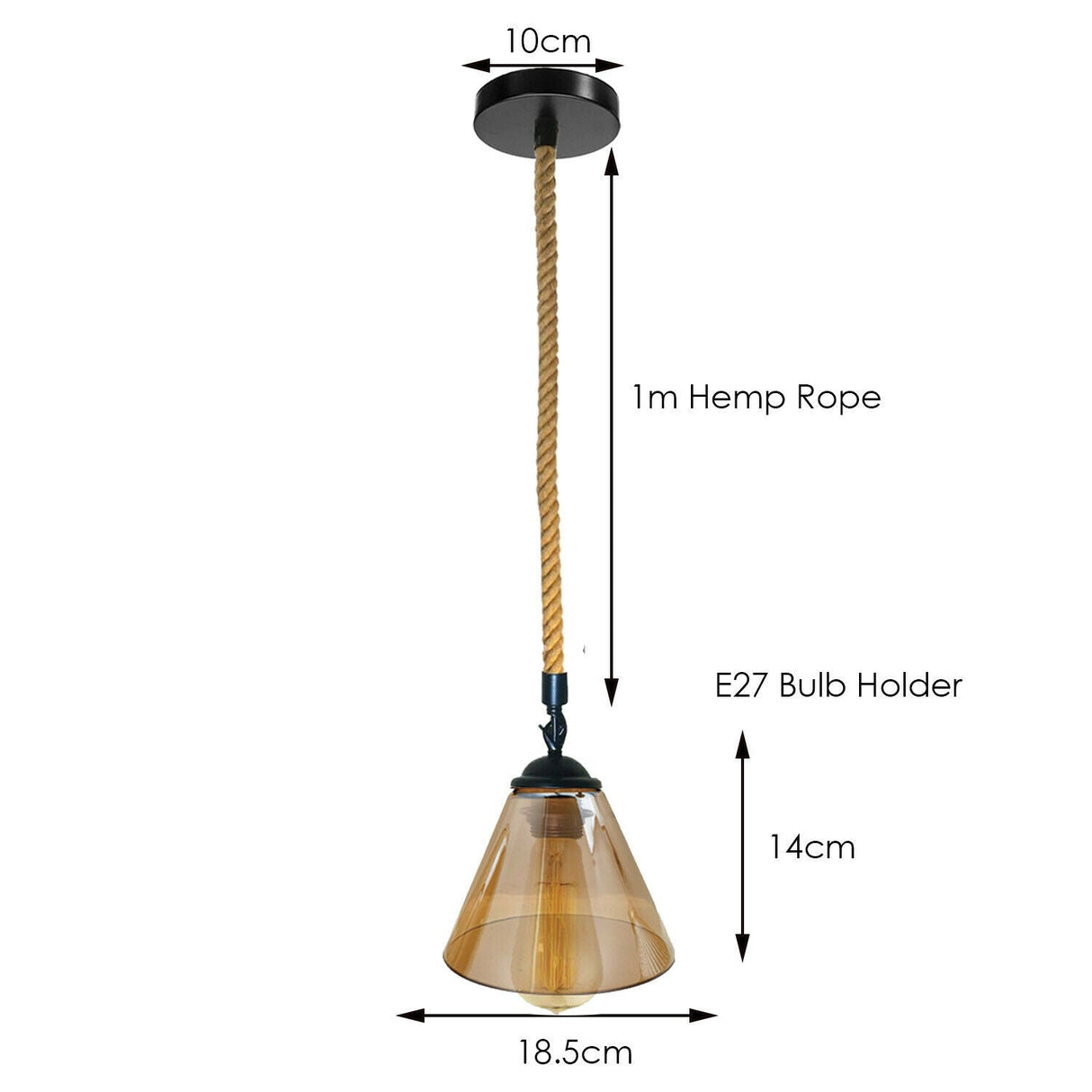 Vintage Industrial Glass Lampshade Edison Hemp Rope Metal Hanging Pendant Lightshade~2268-3