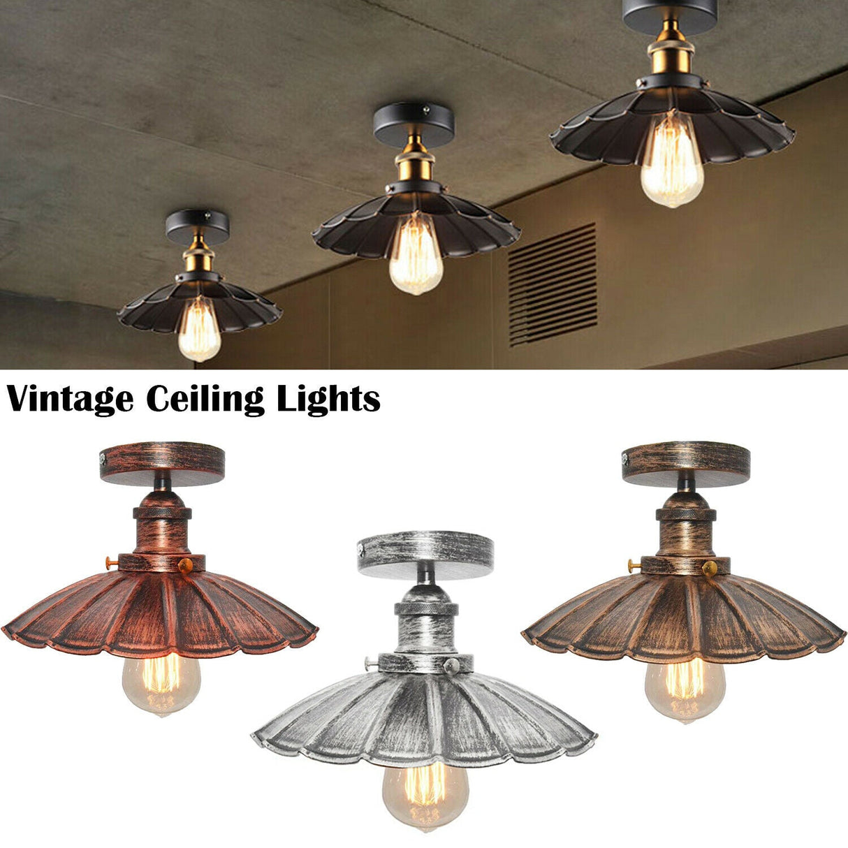 Vintage Retro Industrial Flush Mount Farmhouse Ceiling Light Shade chandelier UK~2225-2