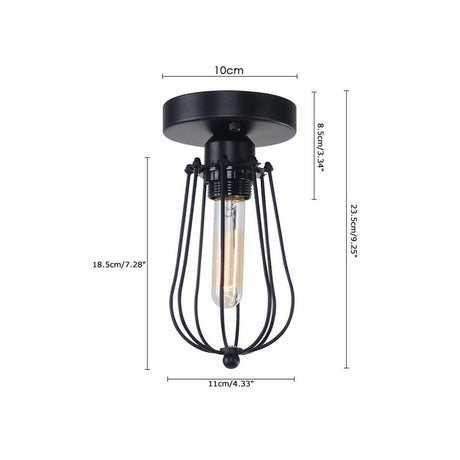 Vintage Hallway Ceiling Light, Black Semi-Flush Mount Basket Cage Bedroom Living Room~2142-1