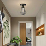 Vintage Hallway Ceiling Light, Black Semi-Flush Mount Basket Cage Bedroom Living Room~2142-2