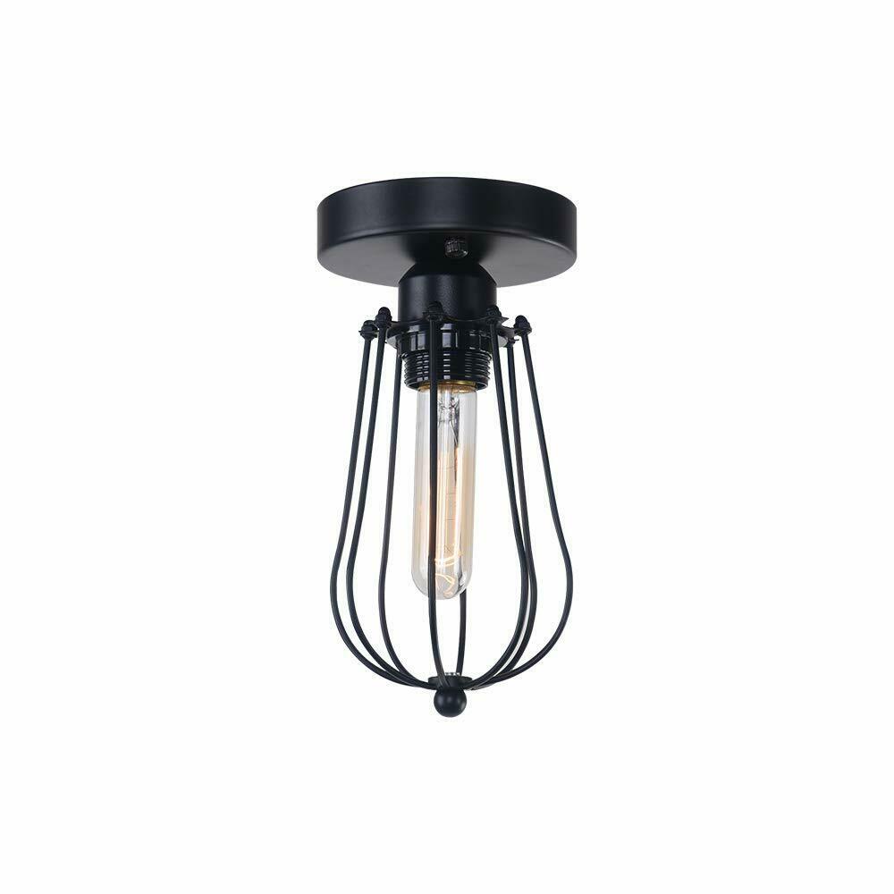 Vintage Hallway Ceiling Light, Black Semi-Flush Mount Basket Cage Bedroom Living Room~2142-4