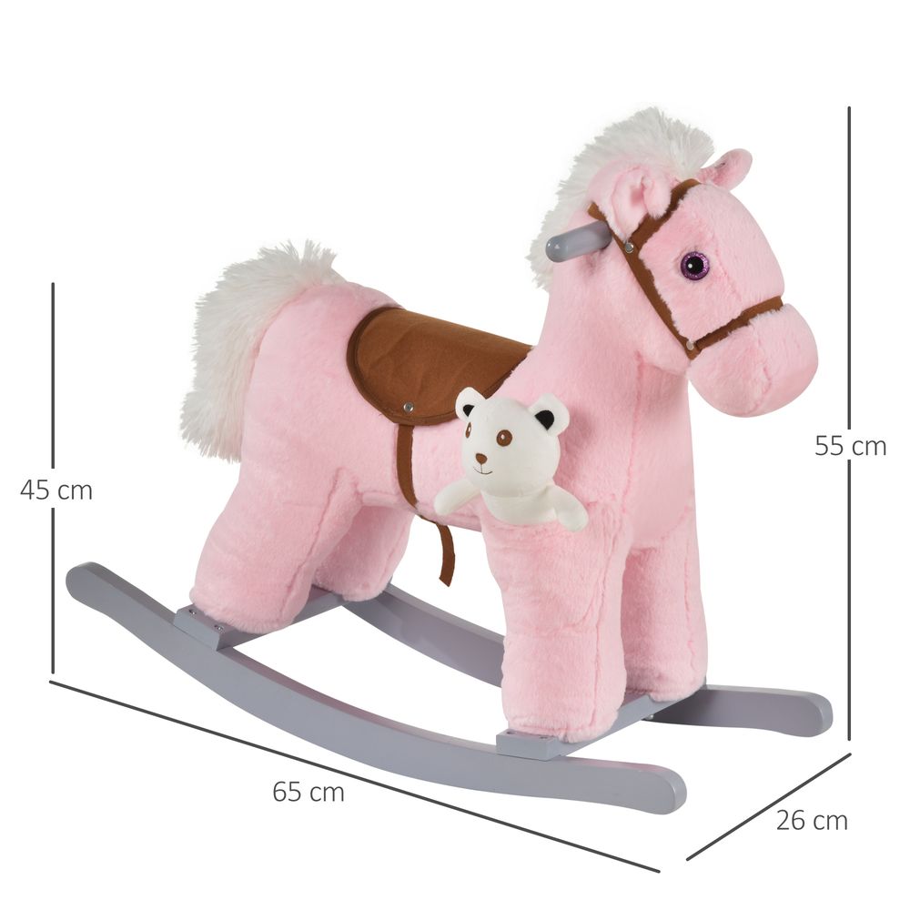 Kids Plush Ride-On Rocking Horse with Plush Toy Sound Handle Grip HOMCOM