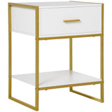 Modern Bedside Table Side Table Nightstand w/ Drawer Shelf White Gold