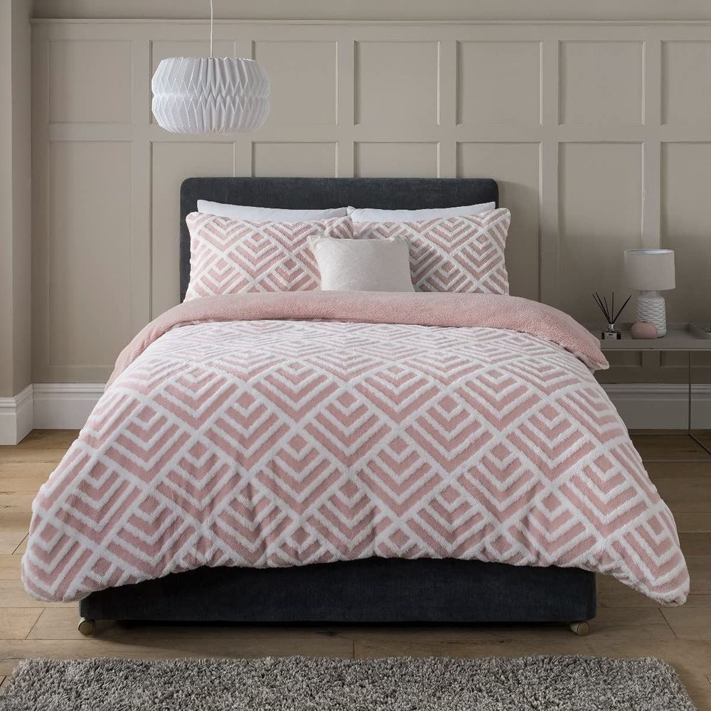 GEO JACQUARD FLEECE DUVET SET BLUSH SB