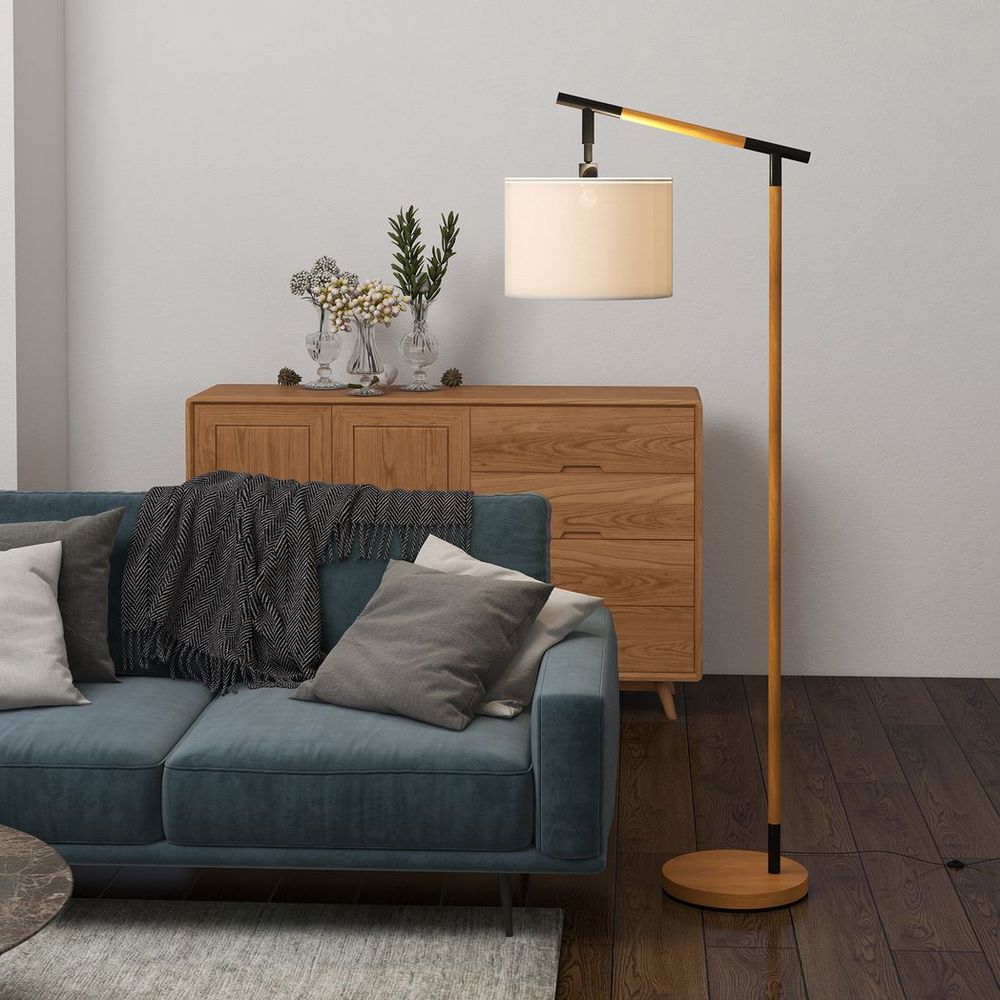 Floor Lamp with 350° Rotating Lampshade, LED Bulb Included, Brown