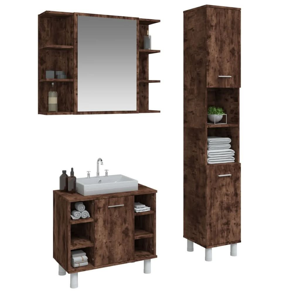 3 Piece Bathroom Cabinet Set Smoked Oak Engineered Wood