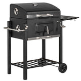 Outsunny Charcoal Grill BBQ Trolley Wheels Shelf Side Thermometer Steel Black