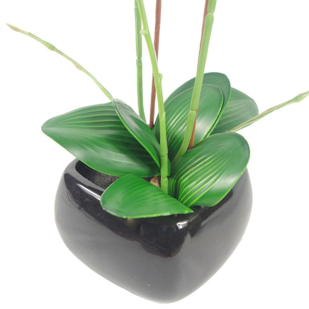 70cm Artificial Orchid Dark Pink with Black Ceramic Planter