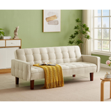 Beige, Linen Futon Sofa Bed 73.62 Inch Fabric Upholstered Convertible Sofa Bed, Minimalist Style for Living Room, Bedroom.