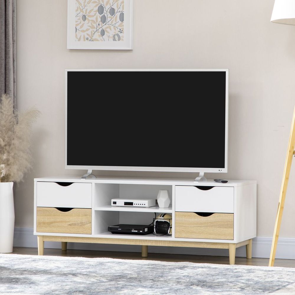 TV Cabinet Stand with 4 Drawers and Storage Shelf for Living Room