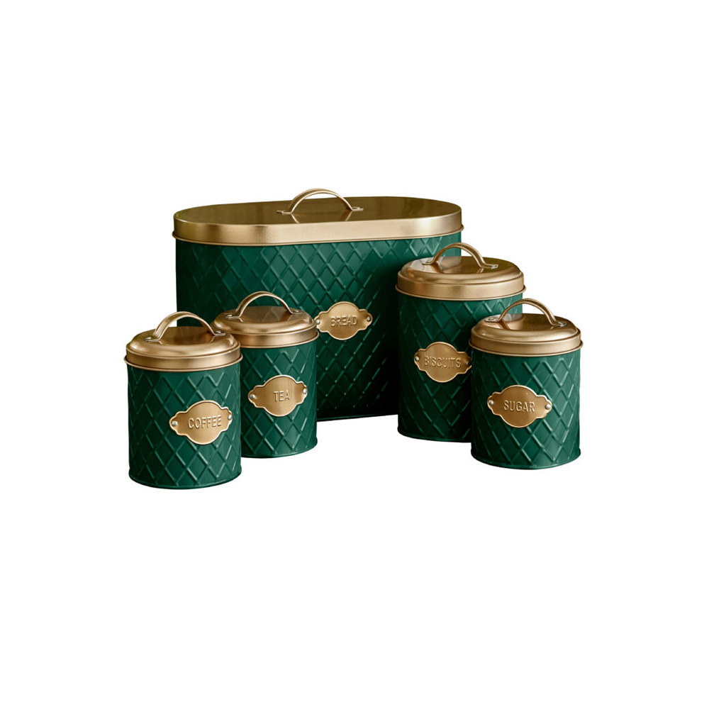 Neo Emerald Green Embossed 5 Piece Kitchen Canister Set