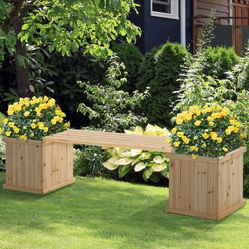 Wooden Garden Planter & Bench Combination Garden Raised Bed Patio Park Grey