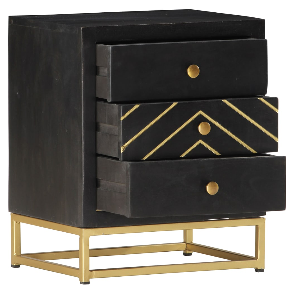 Bedside Cabinet Black and Gold 40x30x50 cm Solid Mango Wood