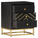 Bedside Cabinet Black and Gold 40x30x50 cm Solid Mango Wood