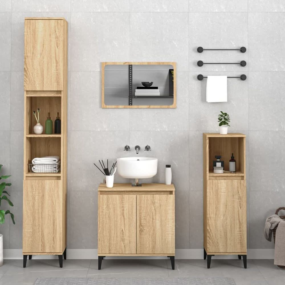 3 Piece Bathroom Furniture Set White Engineered Wood