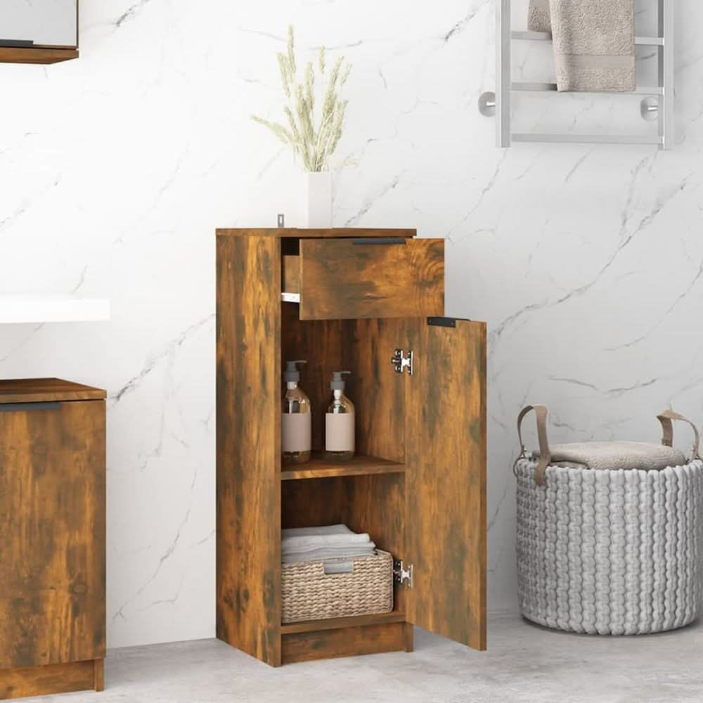 Bathroom Cabinet Smoked Oak 32x34x90 cm Engineered Wood