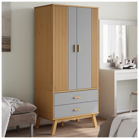 Wardrobe OLDEN Grey and Brown 76.5x53x172 cm Solid Wood Pine