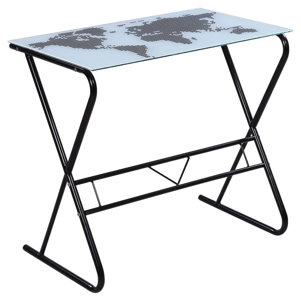 Glass Desk with World Map Pattern