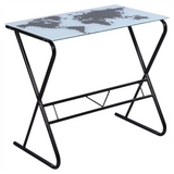 Glass Desk with World Map Pattern