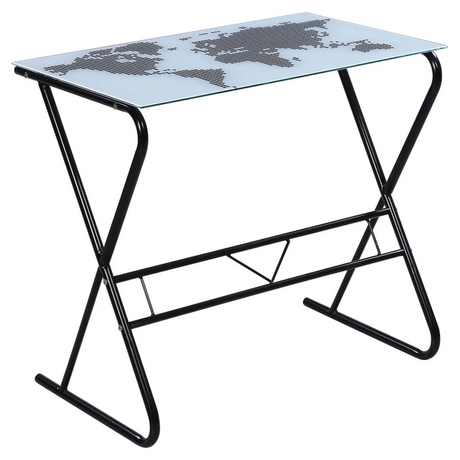 Glass Desk with World Map Pattern