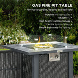 Gas Fire Pit Table w/ Rain Cover, Windscreen & Glass Stone, 50,000 BTU