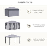 4x3m Patio Gazebo with Vent Mosquito Net Curtains, Aluminium, Grey