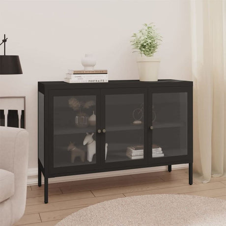 Sideboard Black 105x35x70 cm Steel and Glass