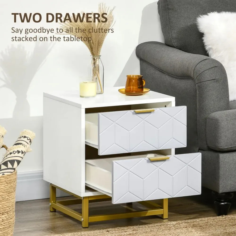 Bedside Table with 2 Drawers Side End Table Steel Frame Living Room Bedroom