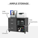 Freestanding Storage Cabinet w/ 3 Drawers 2 Shelves 4 Wheels Office Home Grey