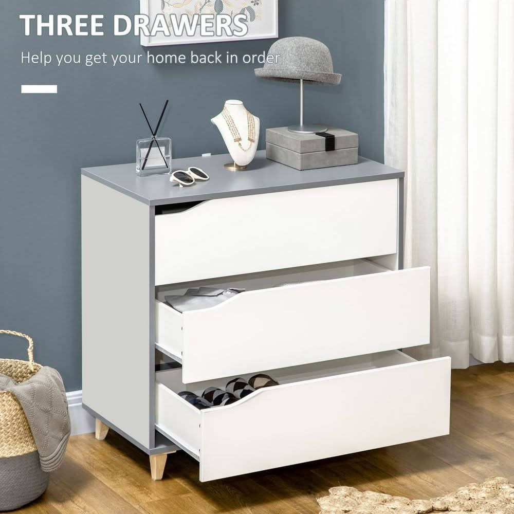 Chest of Drawers 3-Drawer Dresser Storage Cabinet with Solid Wood Legs White