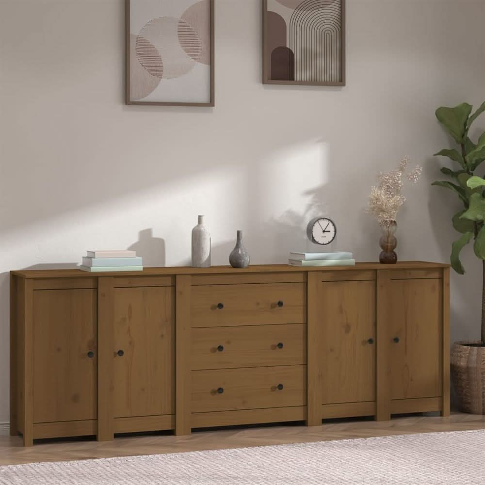 Sideboard White 230x35x80 cm Solid Wood Pine